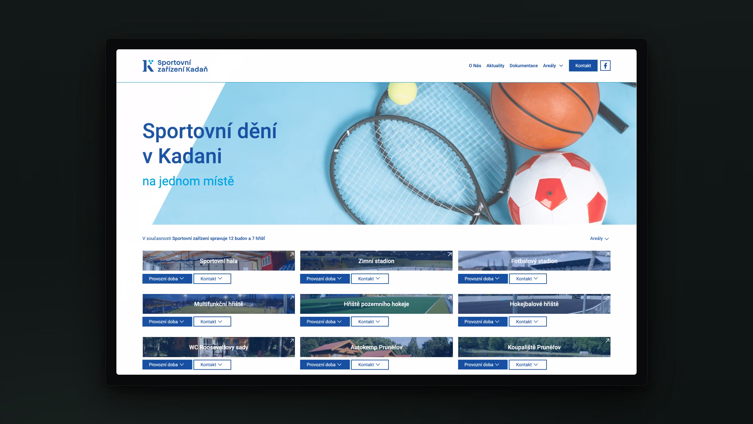 Web sportovních zařízení města — Webflow